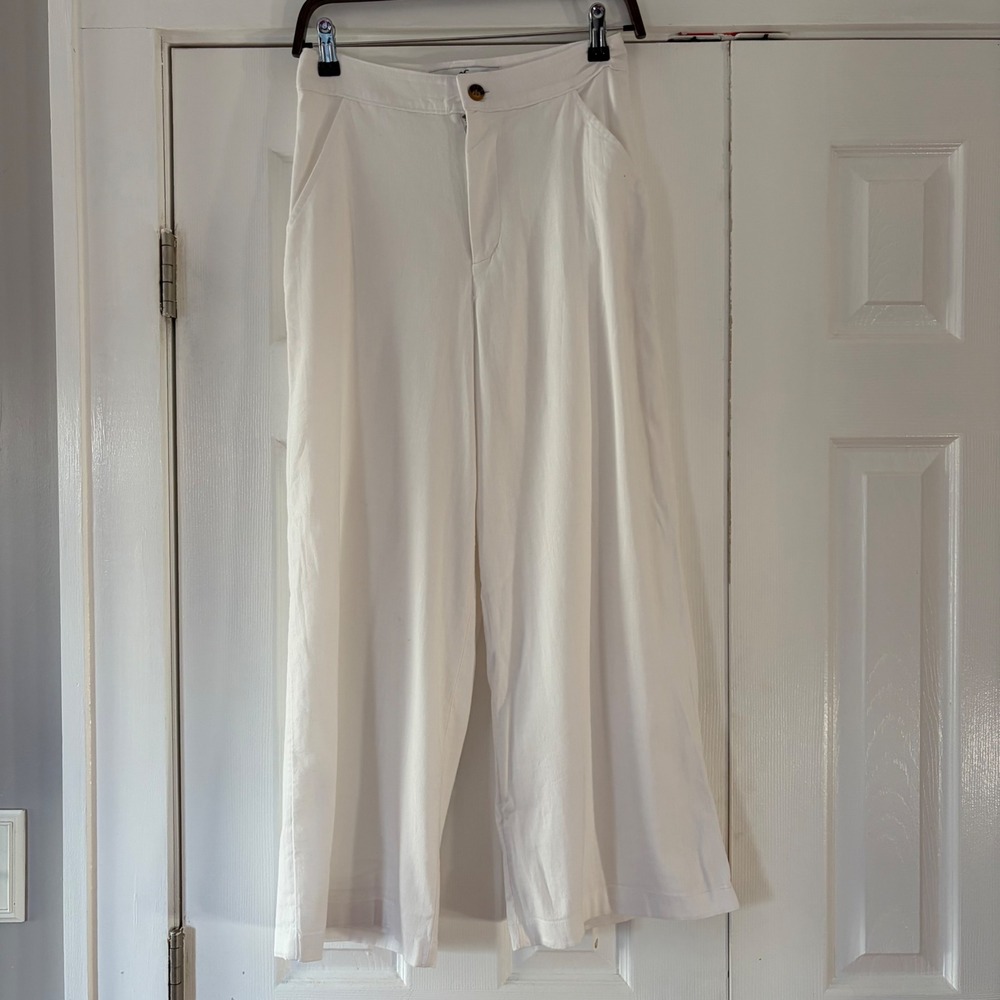 Hollister Ultra High-Rise Wide Leg Pants‎ White Linen Cotton Blend Womens 7R W28
